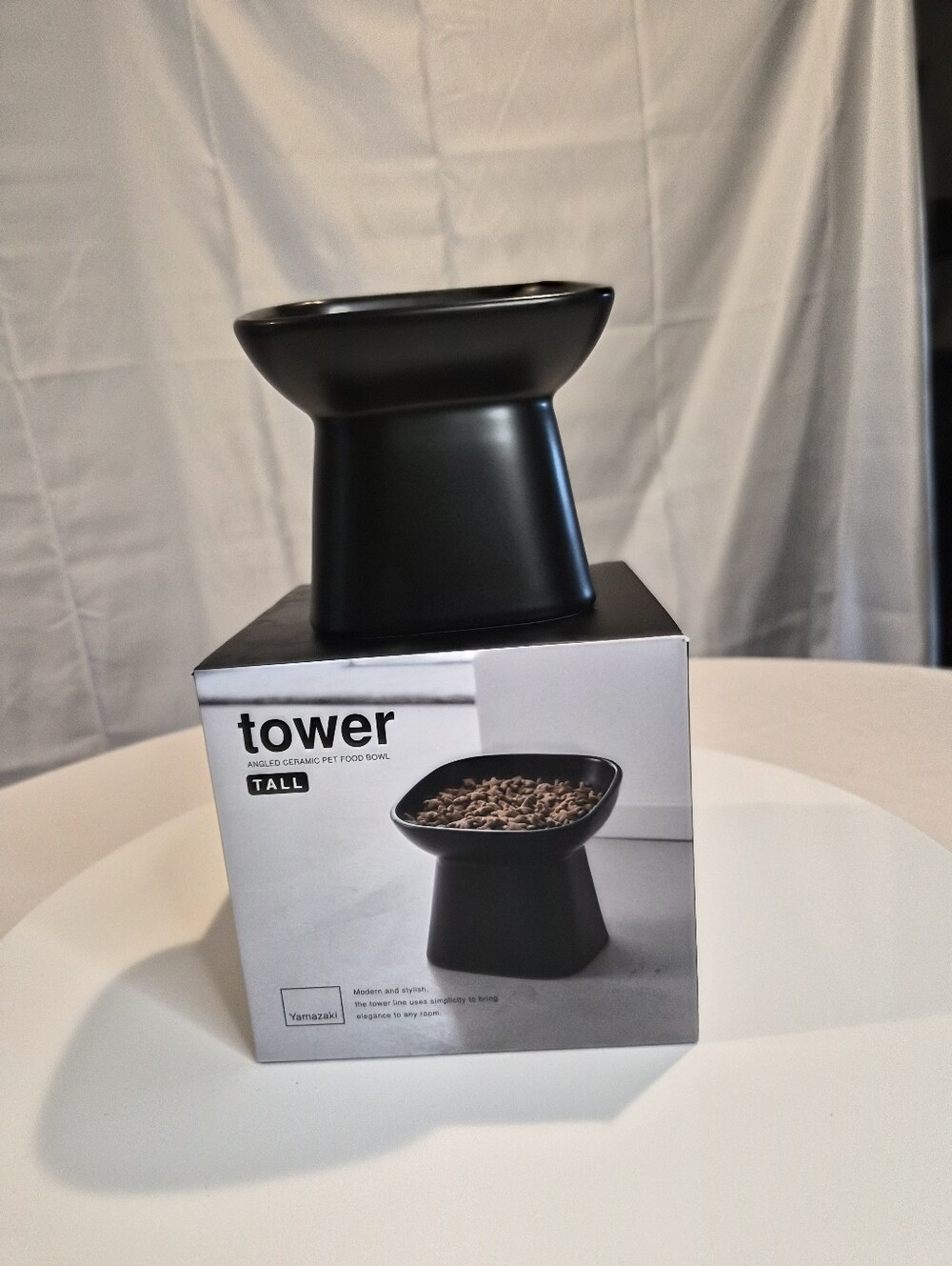 Tall Angled Ceramic Pet Food Bowl - Black